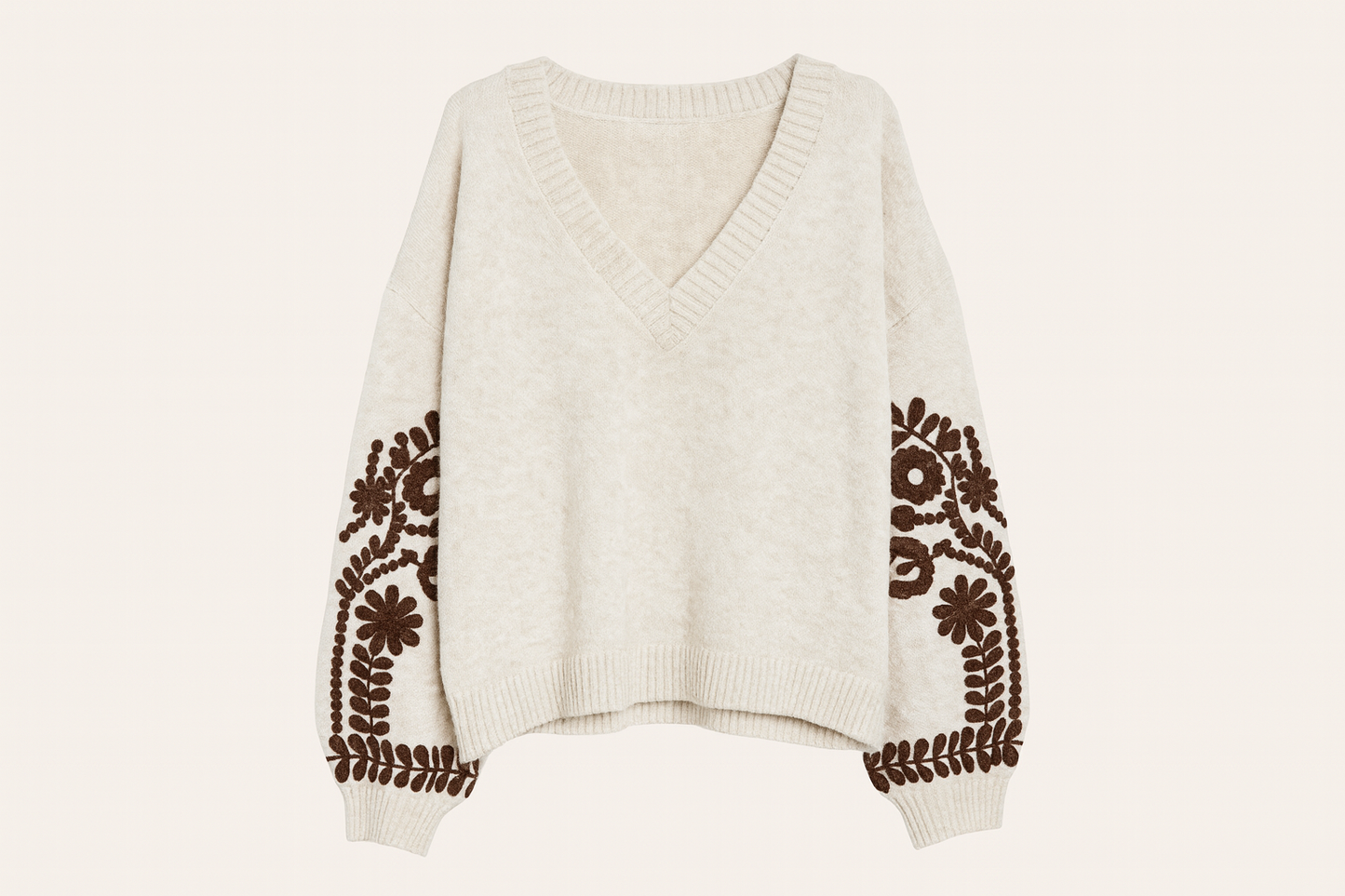 Isla Embroidered Knit Sweater – Beige