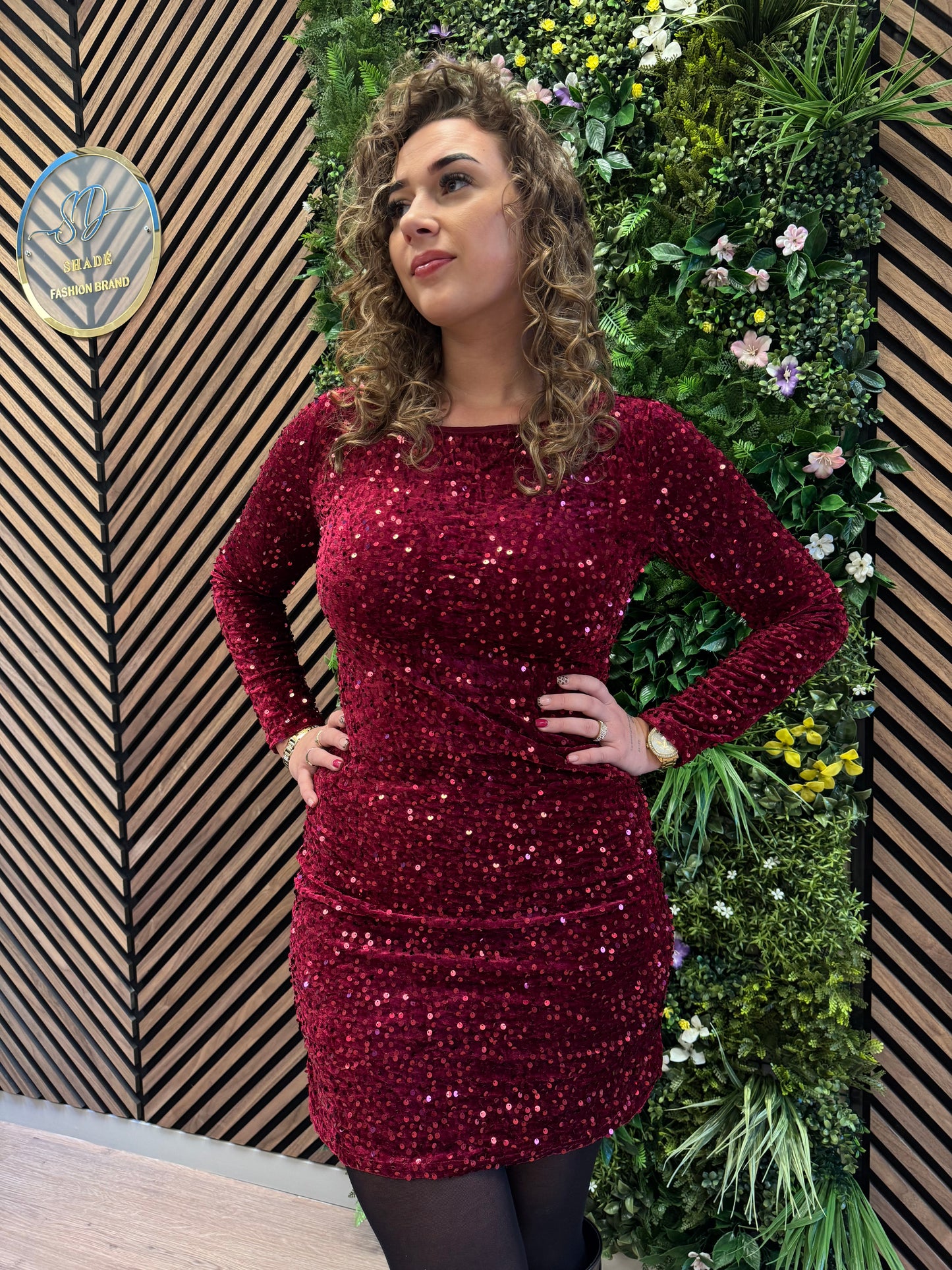 Sequin Longsleeve Dress Red