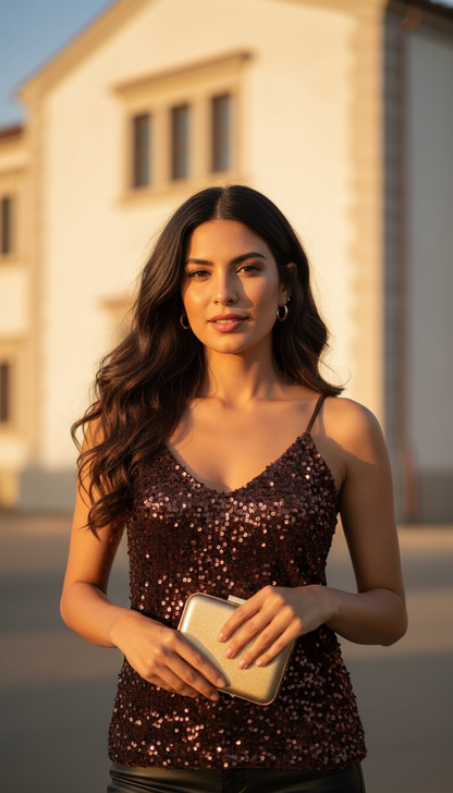 Glam Sequin Top – Brown