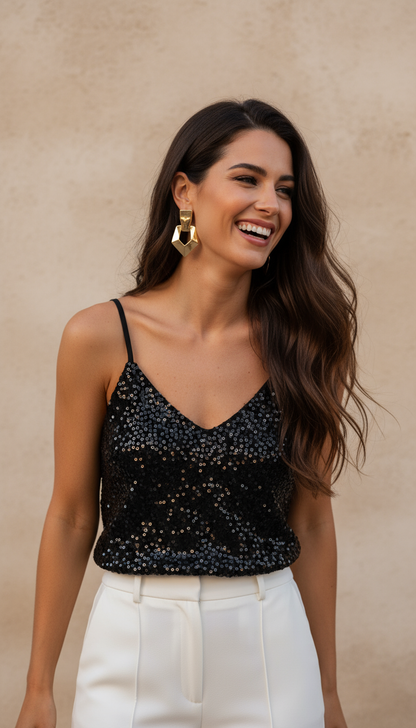Glam Sequin Top – Black