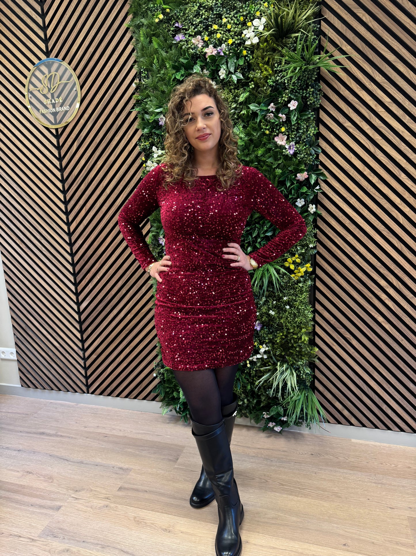 Sequin Longsleeve Dress Red