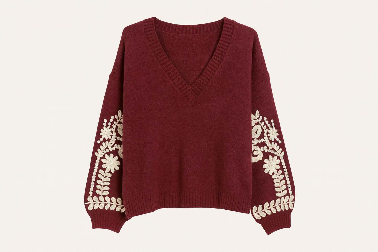 Burgundy Embroidered Knit Sweater