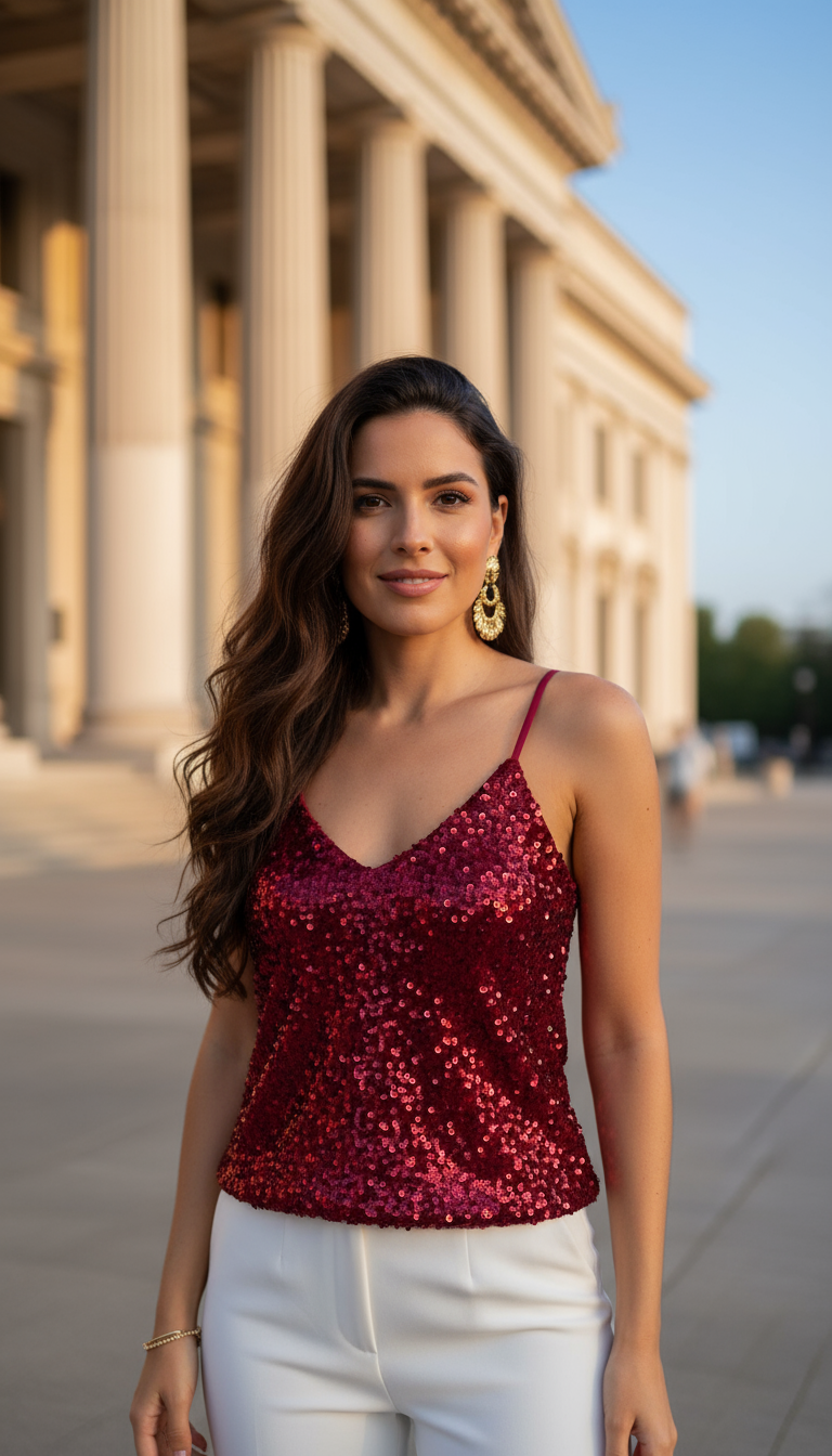 Glam Sequin Top – Red