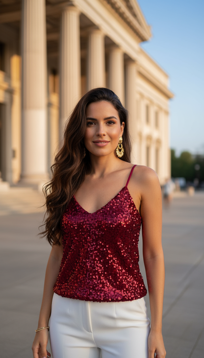 Glam Sequin Top – Red